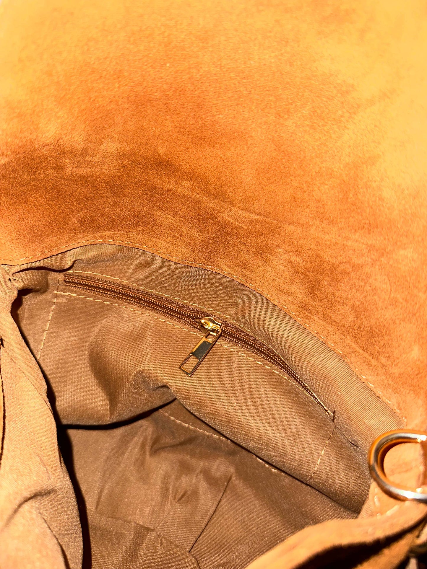 Genuine Suede Handbag with Lock Closure and Extra Strap