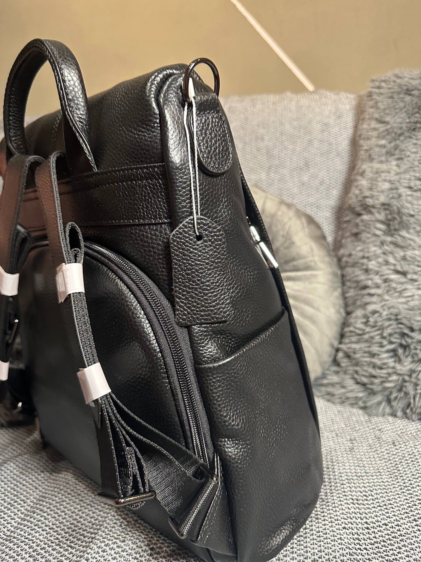 Black Genuine Leather Backpack | Unisex Minimalist Bag for Everyday Use | Sleek Travel and Work Backpack