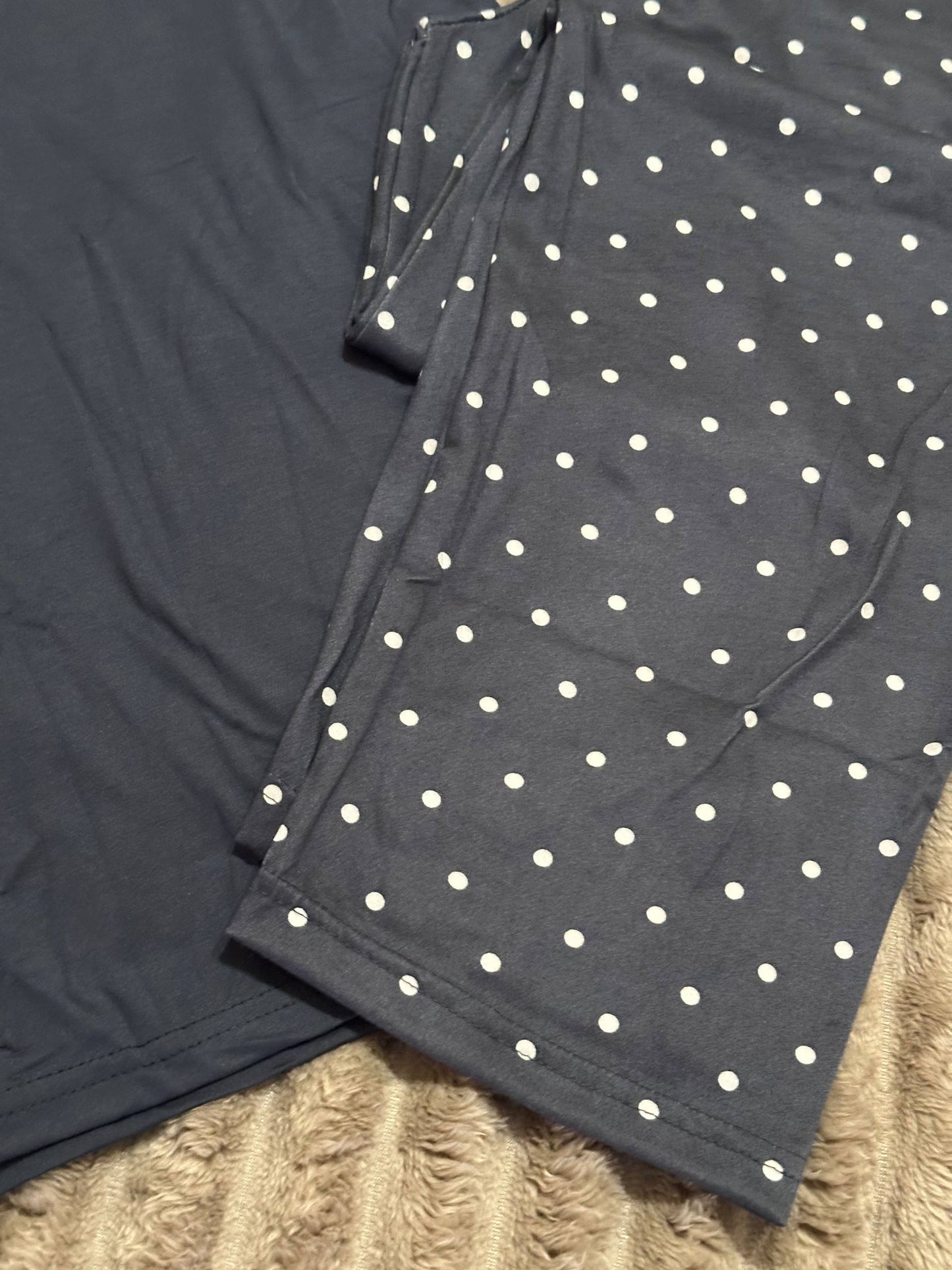 Women’s navy pajama set “Chasing Dreams” with polka dot pants