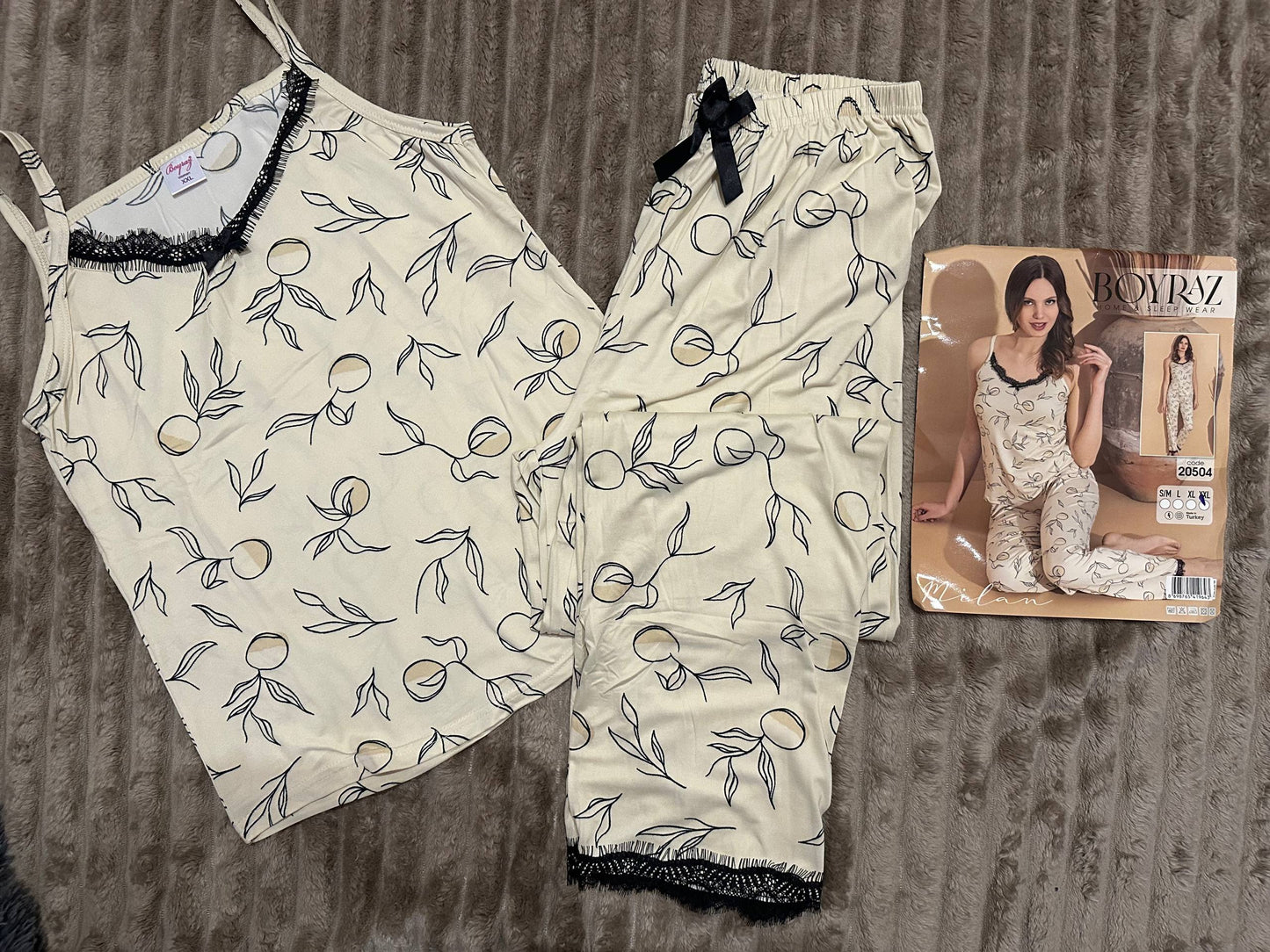 Women’s pajama set with lace – light beige viscose homewear