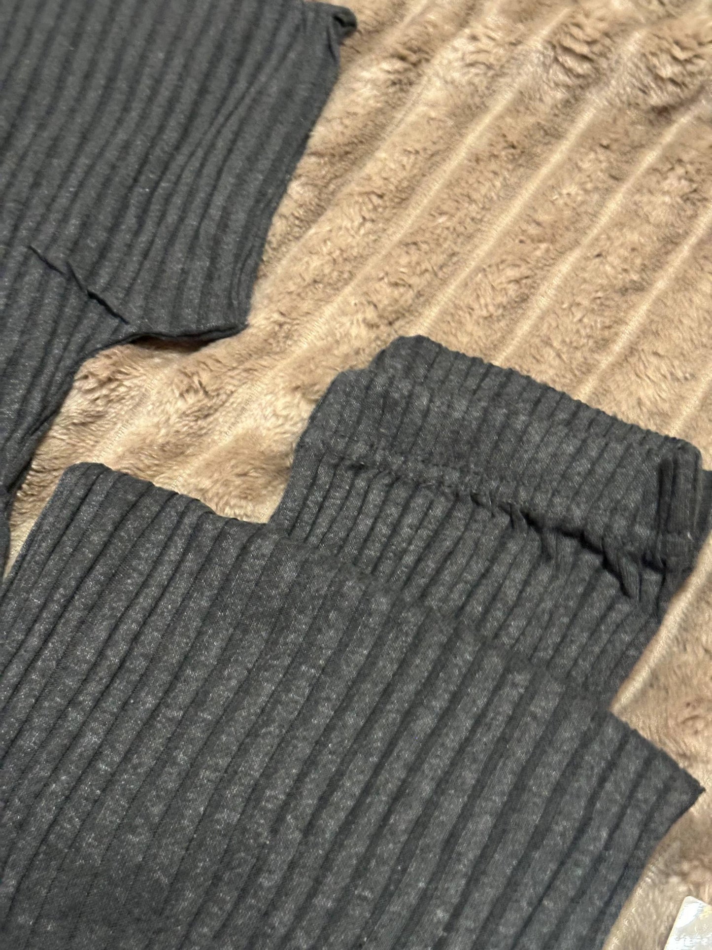 Women’s ribbed cotton pajama set – dark grey “You Are Beautiful”