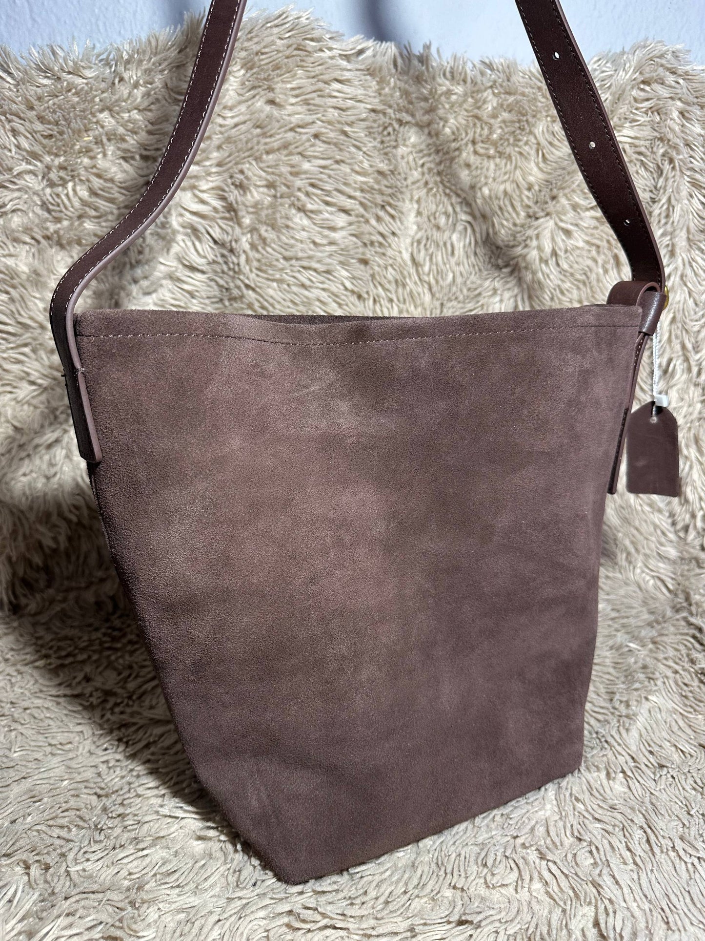 Brown Suede Shoulder Bag – Genuine Suede Tote with Adjustable Strap & Inner Pouch, Handmade Leather Bag