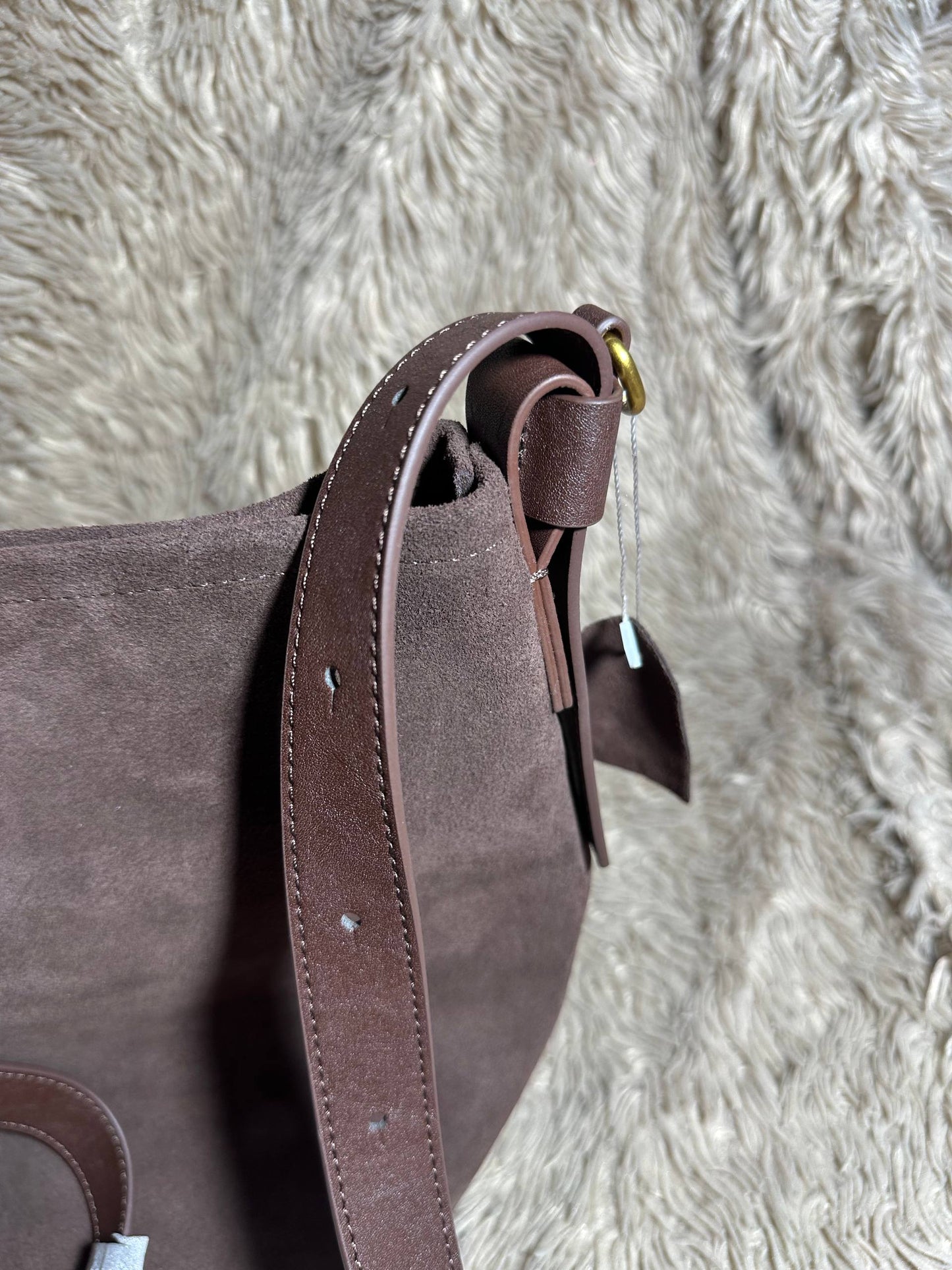 Brown Suede Shoulder Bag – Genuine Suede Tote with Adjustable Strap & Inner Pouch, Handmade Leather Bag