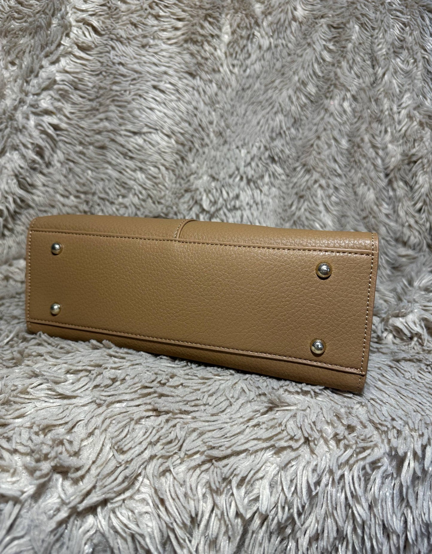 Camel Leather Tote Bag with Straps & Scarf | Genuine Leather Handbag | Structured Shoulder Bag for Women