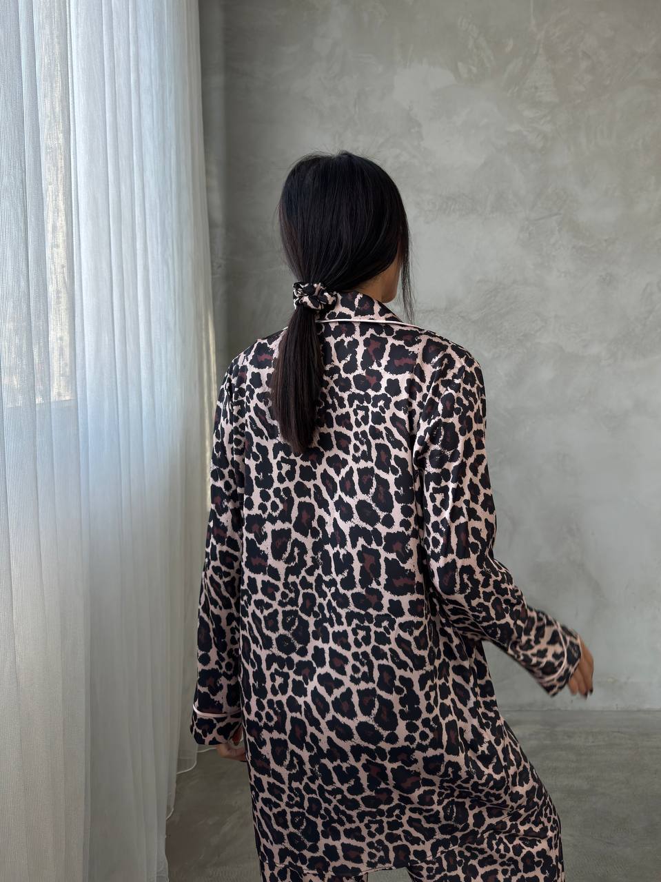 Leopard Print Satin Pajama Set – Women’s Loungewear with Bralette & Shirt