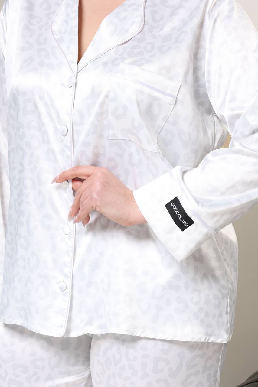 Plus Size White Satin Pajama Set with Free Hair Scrunchie | Sizes 2XL–5XL