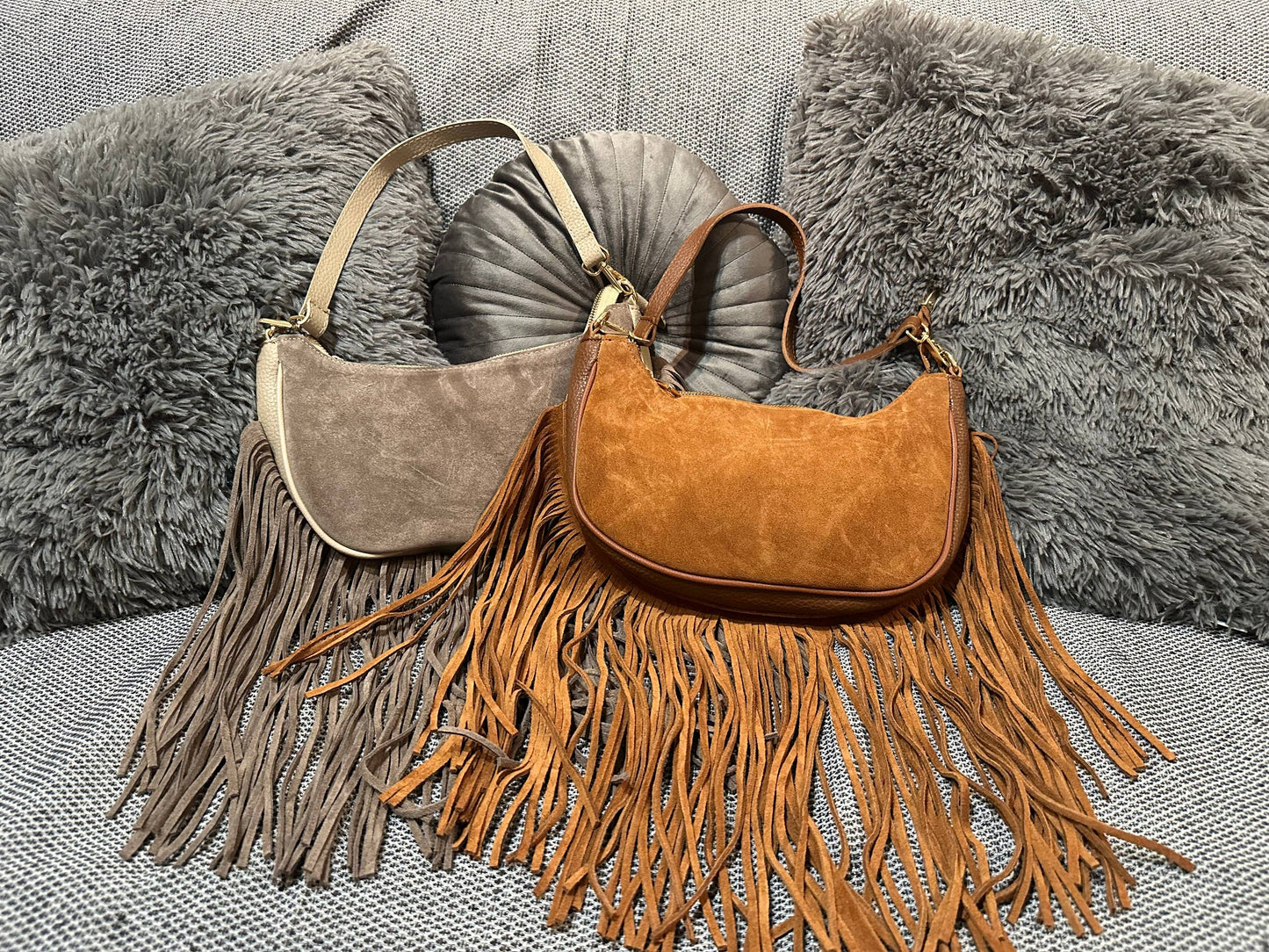 Genuine Suede Fringe Bag with Extra Strap