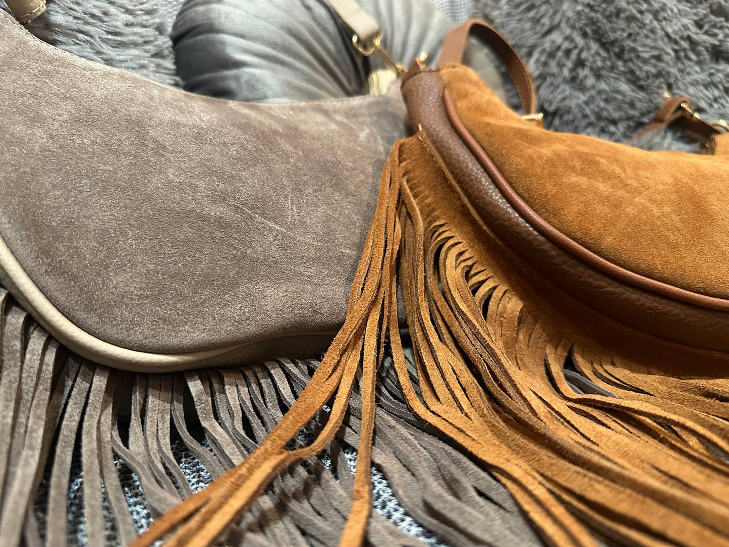 Genuine Suede Fringe Bag with Extra Strap