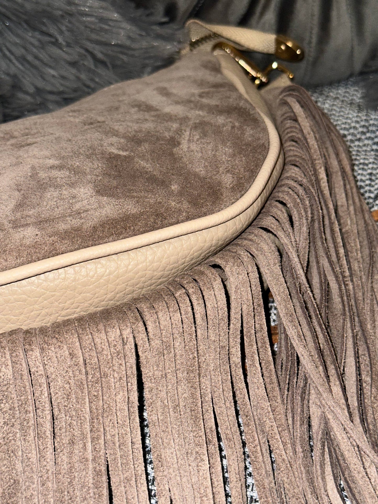 Genuine Suede Fringe Bag with Extra Strap