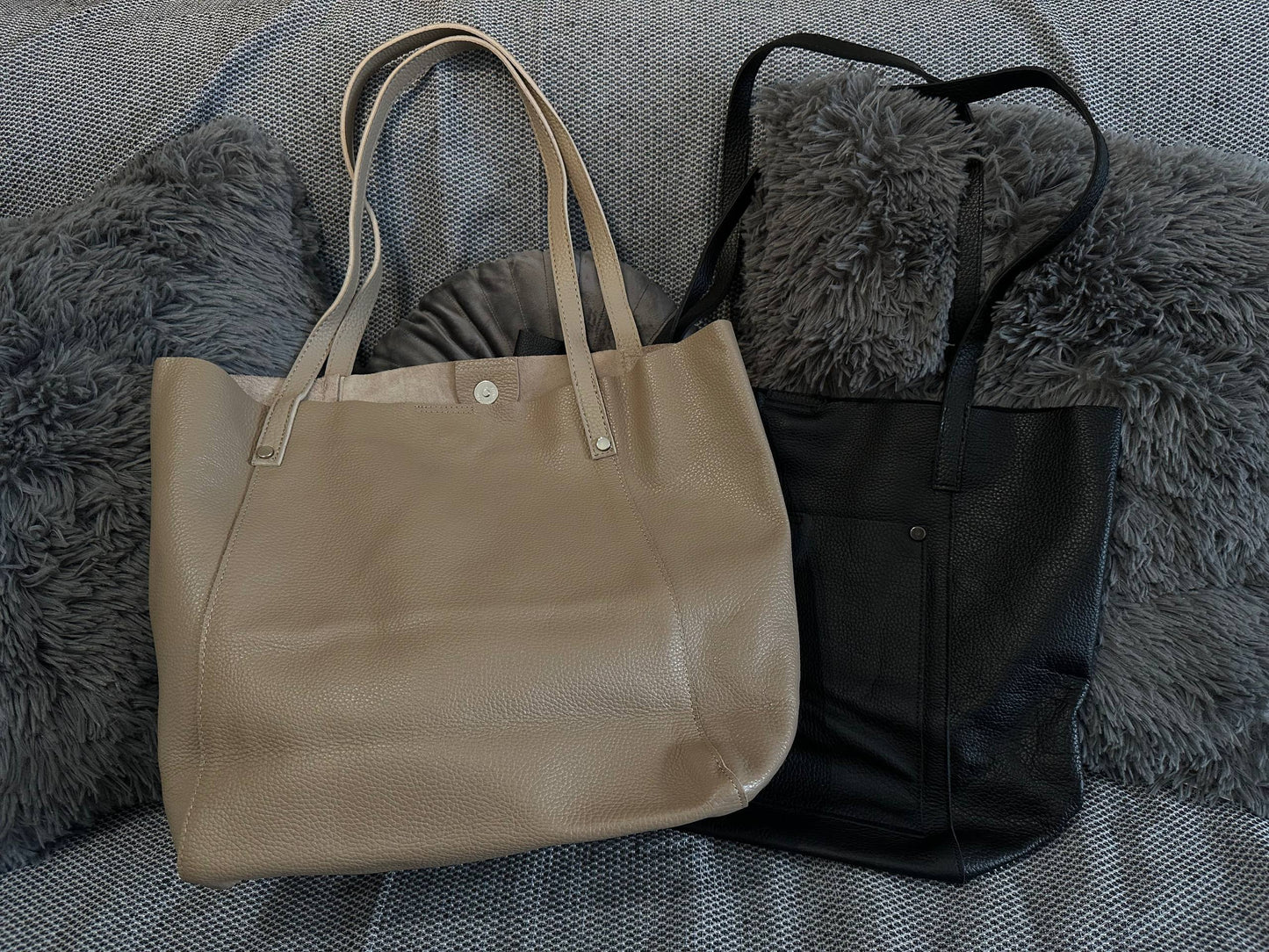 Minimalist Leather Tote Bag | Everyday Shoulder Bag | Black and Beige Handbag