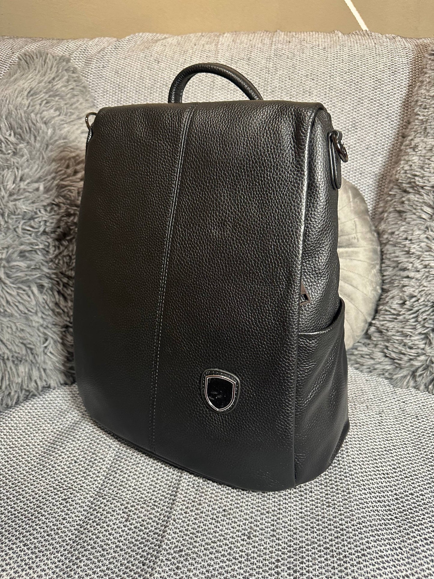 Black Genuine Leather Backpack | Unisex Minimalist Bag for Everyday Use | Sleek Travel and Work Backpack