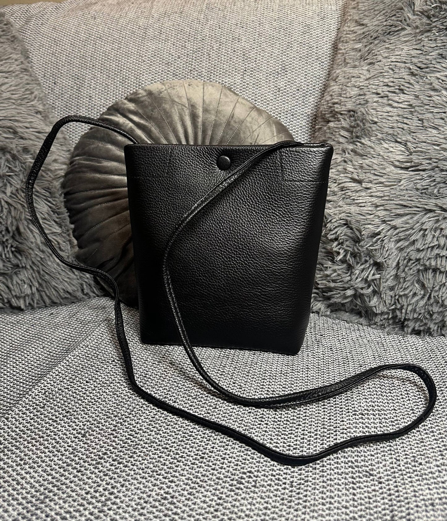 Black Genuine Leather Crossbody Bag | Small Minimalist Shoulder Purse | Handmade Everyday Bag