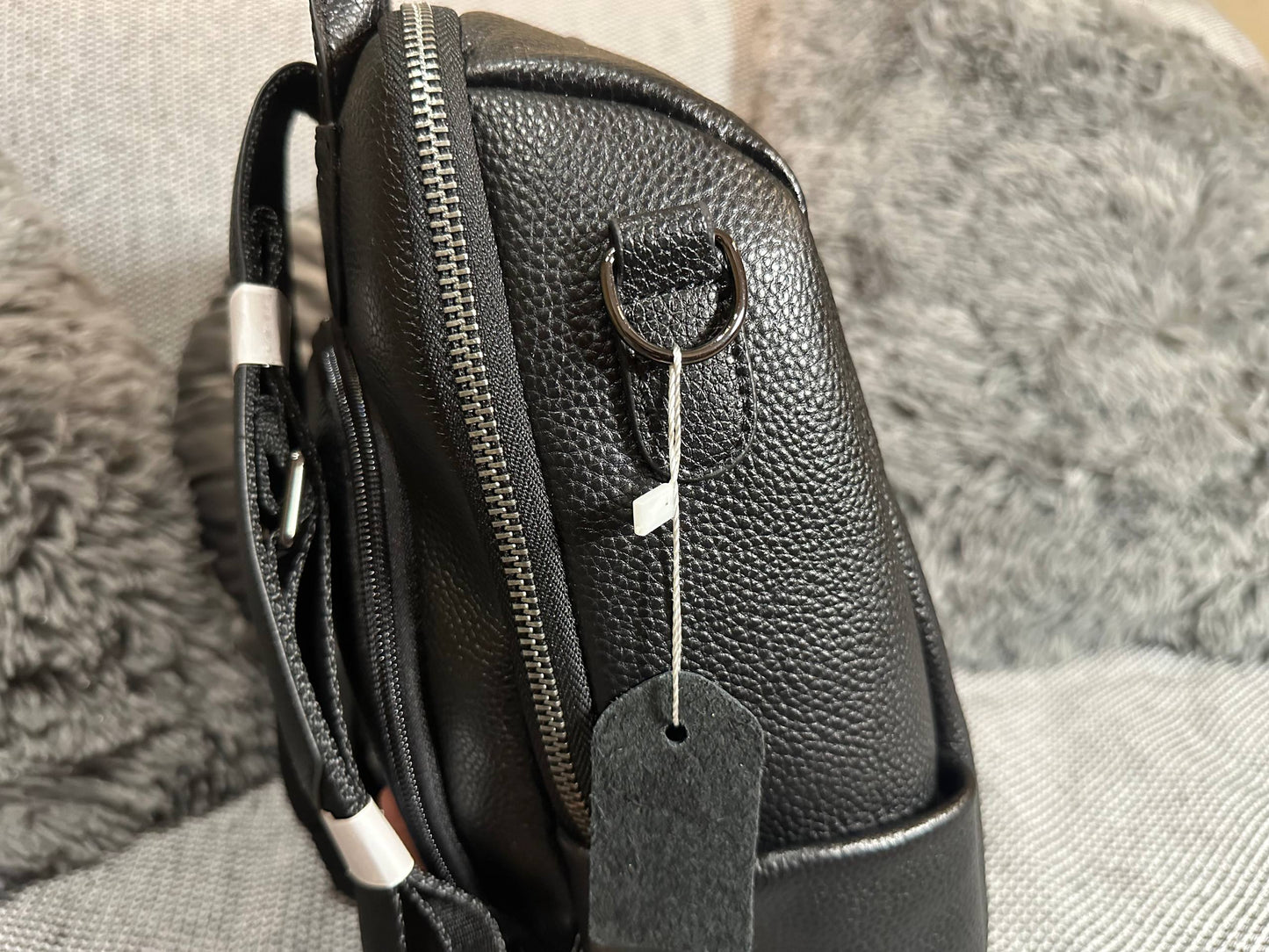 Black Genuine Leather Backpack | Unisex Everyday Bag with Wide Strap | Modern Travel and Work Backpack