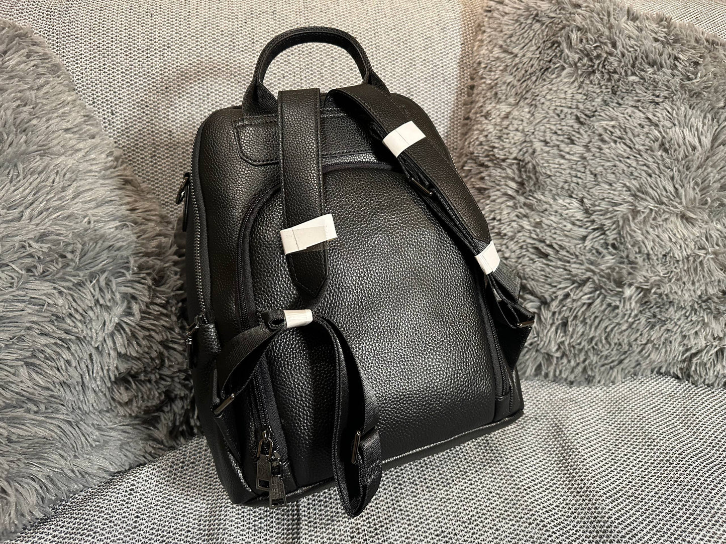 Black Genuine Leather Backpack | Unisex Everyday Bag with Wide Strap | Modern Travel and Work Backpack