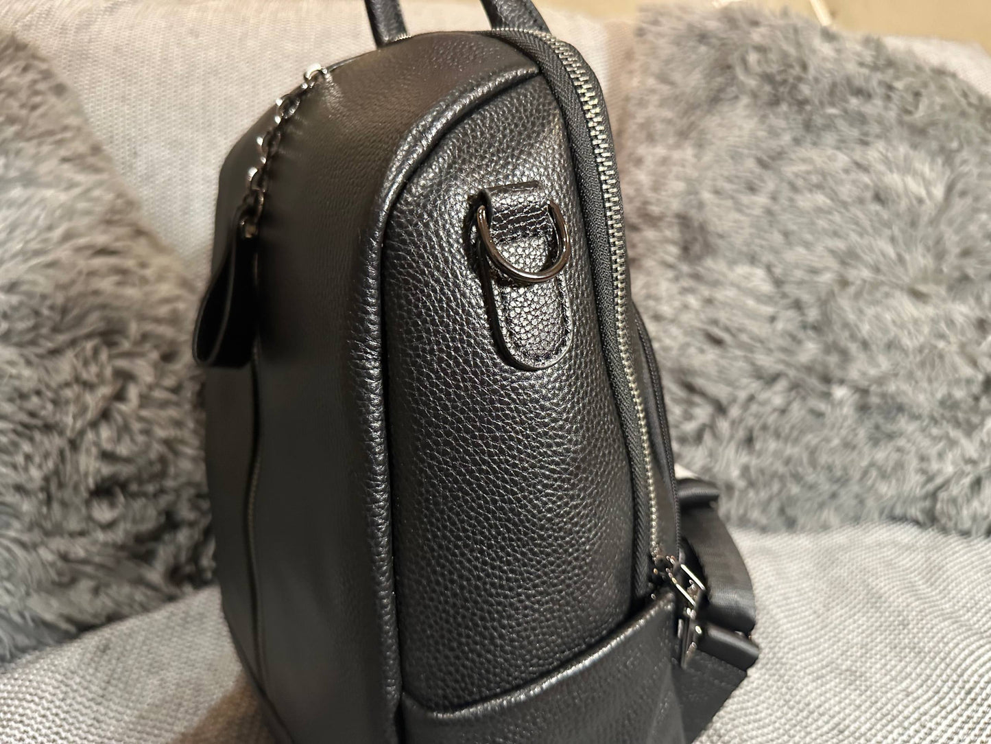 Black Genuine Leather Backpack | Unisex Everyday Bag with Wide Strap | Modern Travel and Work Backpack