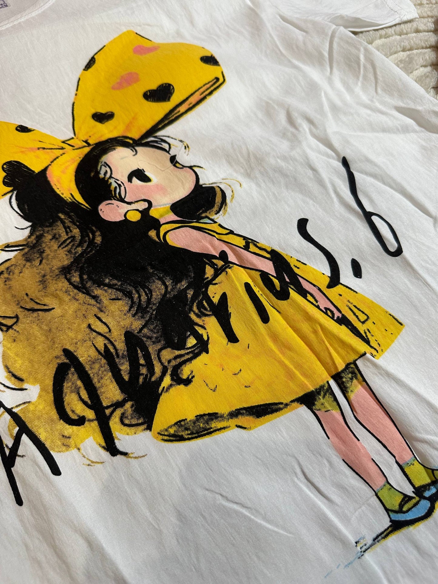 Women’s Pajama Set with Cute Girl Print • White T-shirt and Colorful Floral Pants • Cozy Sleepwear & Homewear