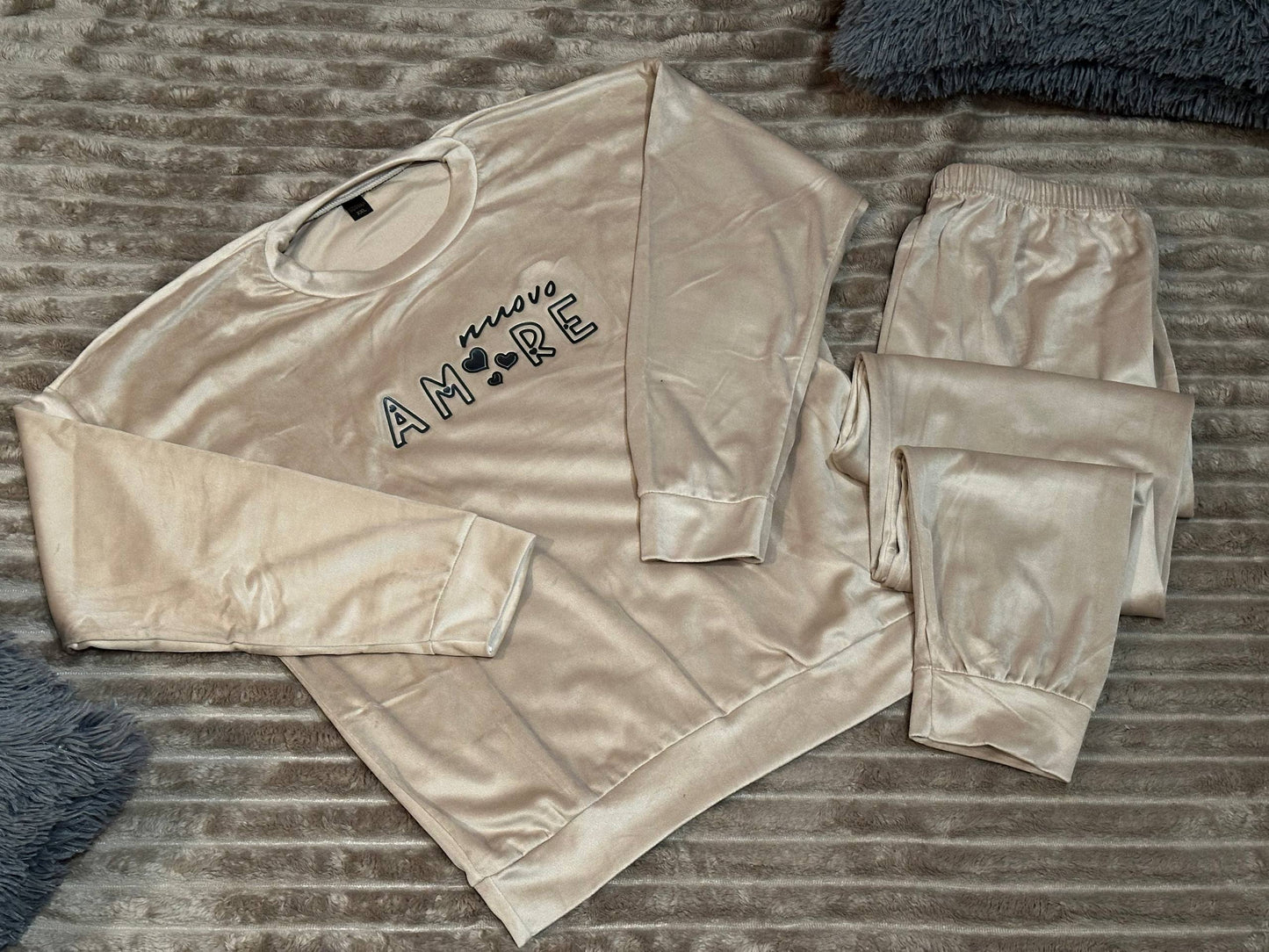 Velour Pajama Set— Women’s Beige Loungewear Set