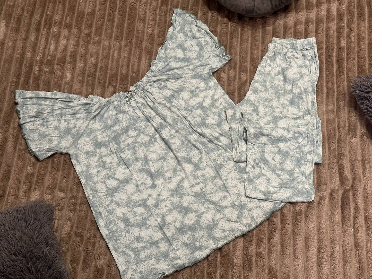 Women’s viscose pajama set with off-shoulder top – soft homewear, summer sleepwear, comfy lounge set