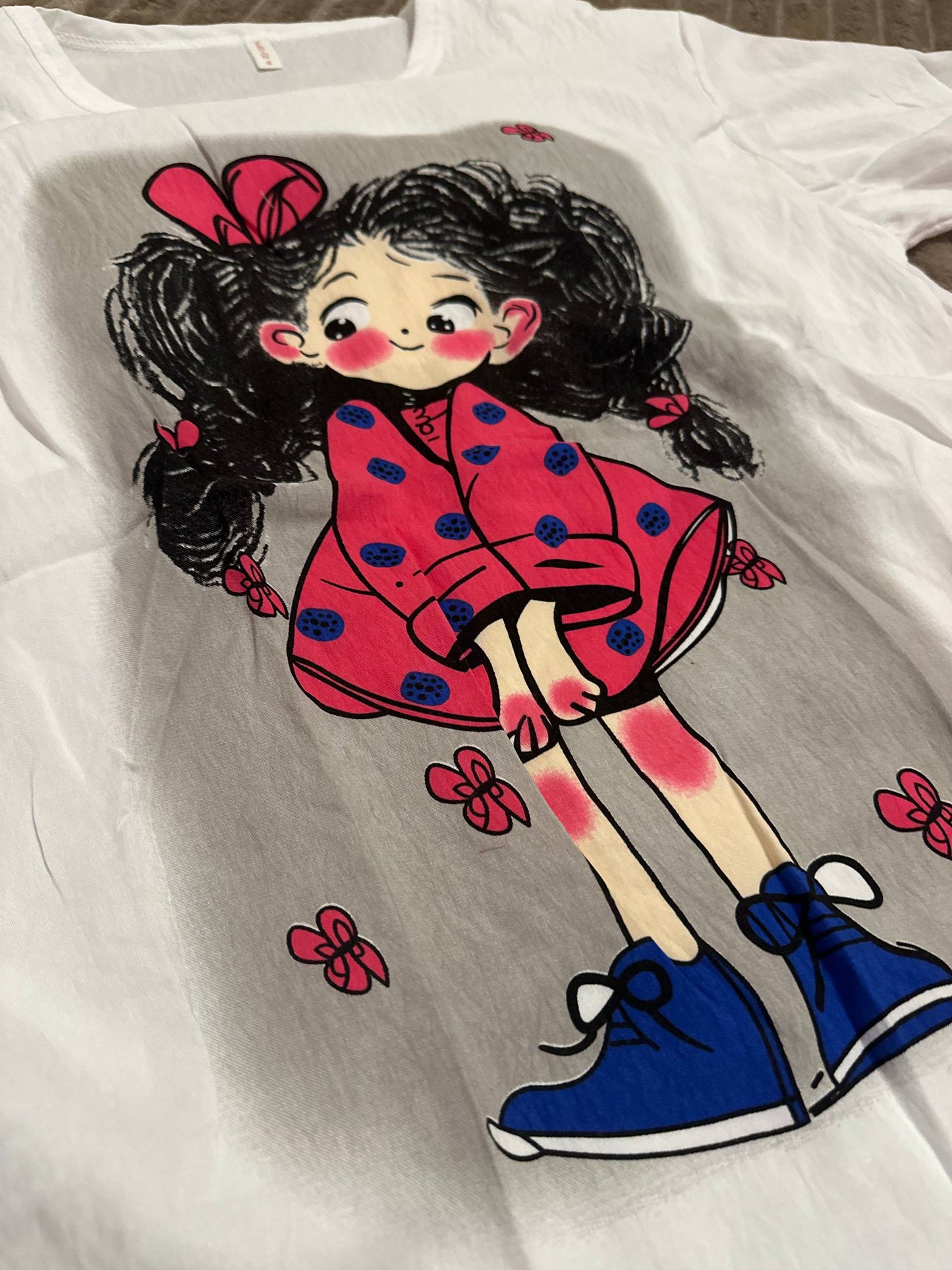 Women’s pajama set with cute girl print – white & pink Cloud Cotton homewear