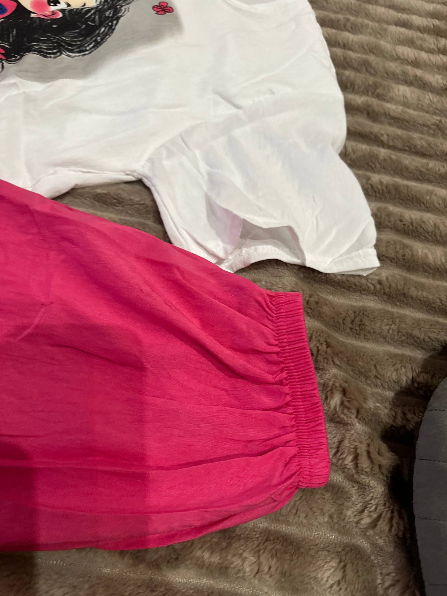 Women’s pajama set with cute girl print – white & pink Cloud Cotton homewear