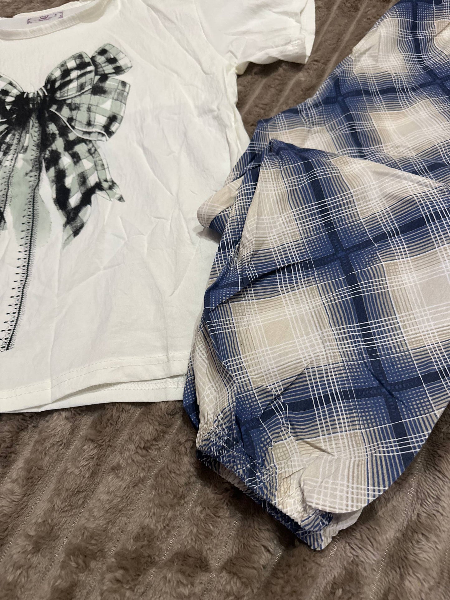 Women’s pajama set with bow print – white & blue Cloud Cotton homewear