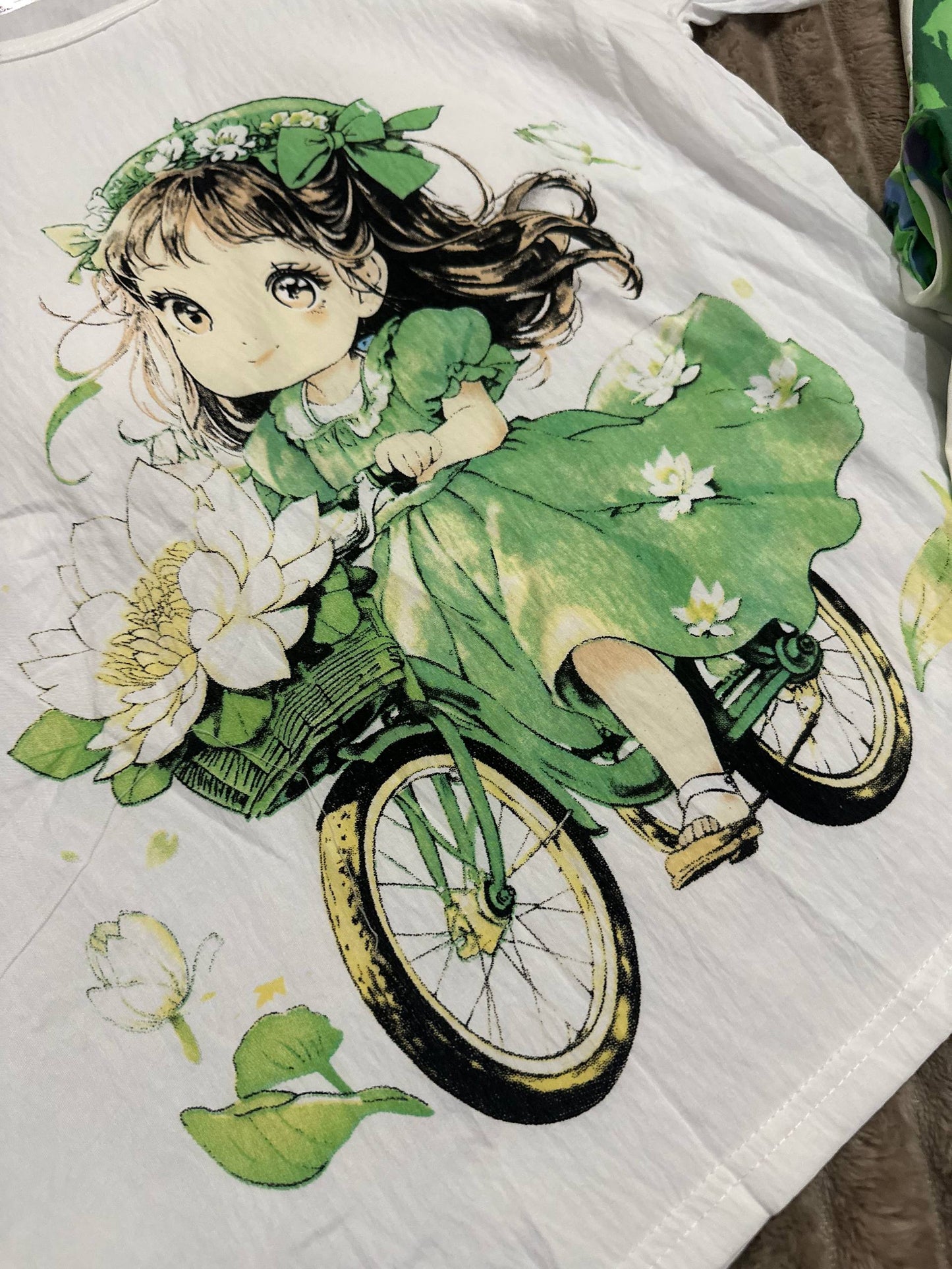 Women’s pajama set with green anime girl print – white & green Cloud Cotton homewear