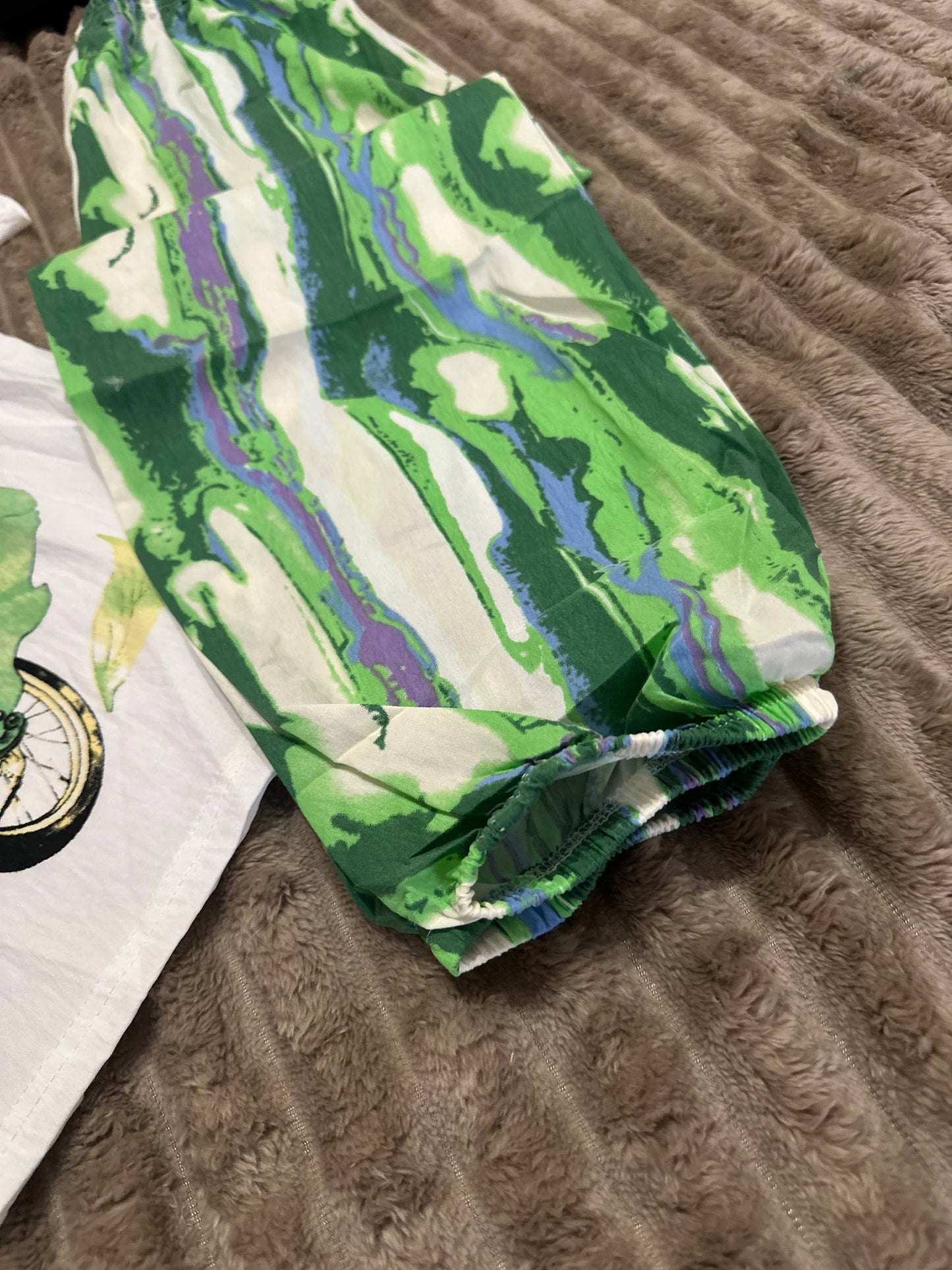 Women’s pajama set with green anime girl print – white & green Cloud Cotton homewear