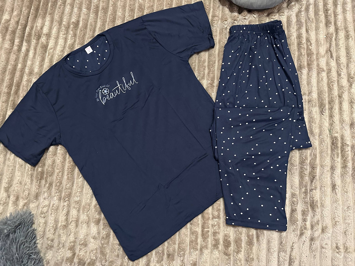 Women’s navy viscose pajama set with polka dots – soft homewear