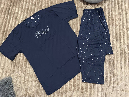 Women’s navy viscose pajama set with polka dots – soft homewear