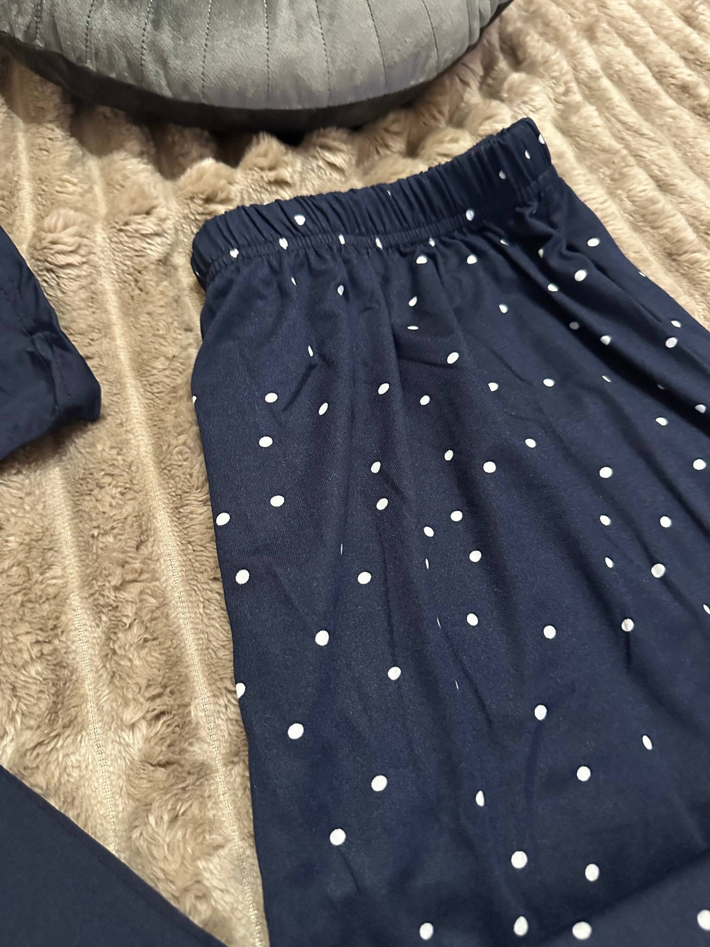 Women’s navy viscose pajama set with polka dots – soft homewear