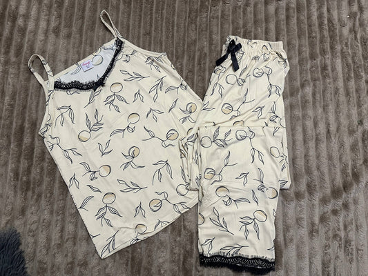 Women’s pajama set with lace – light beige viscose homewear