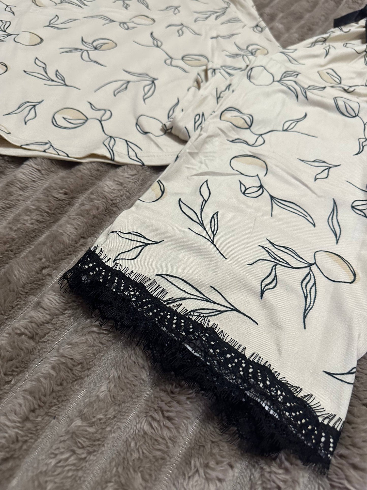 Women’s pajama set with lace – light beige viscose homewear