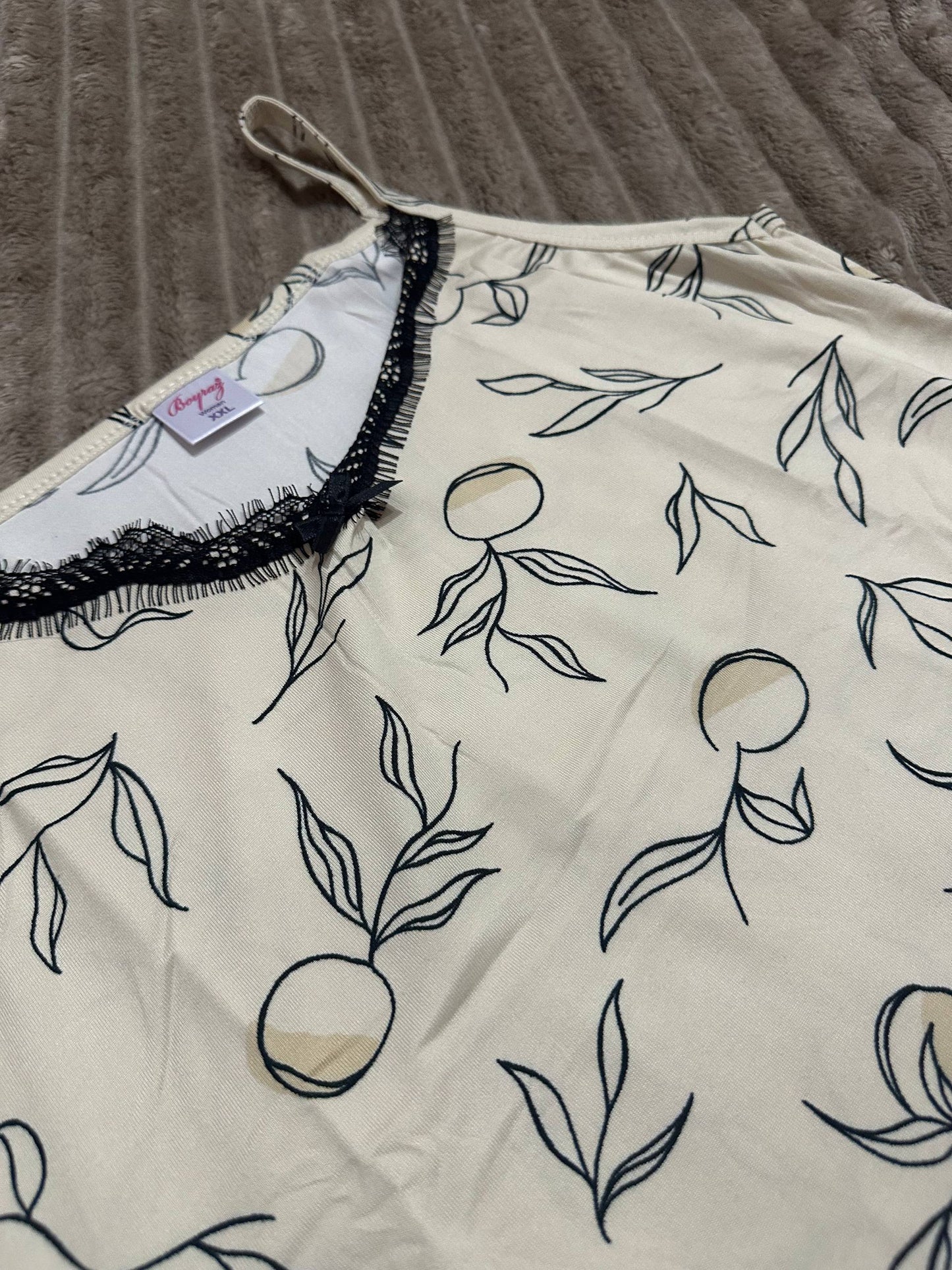 Women’s pajama set with lace – light beige viscose homewear