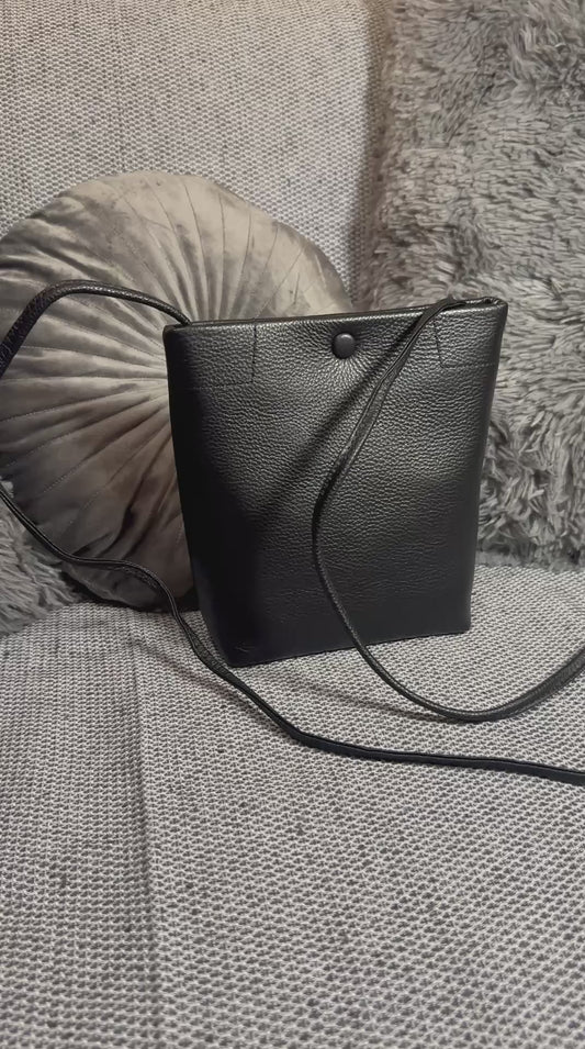 Black Genuine Leather Crossbody Bag | Small Minimalist Shoulder Purse | Handmade Everyday Bag